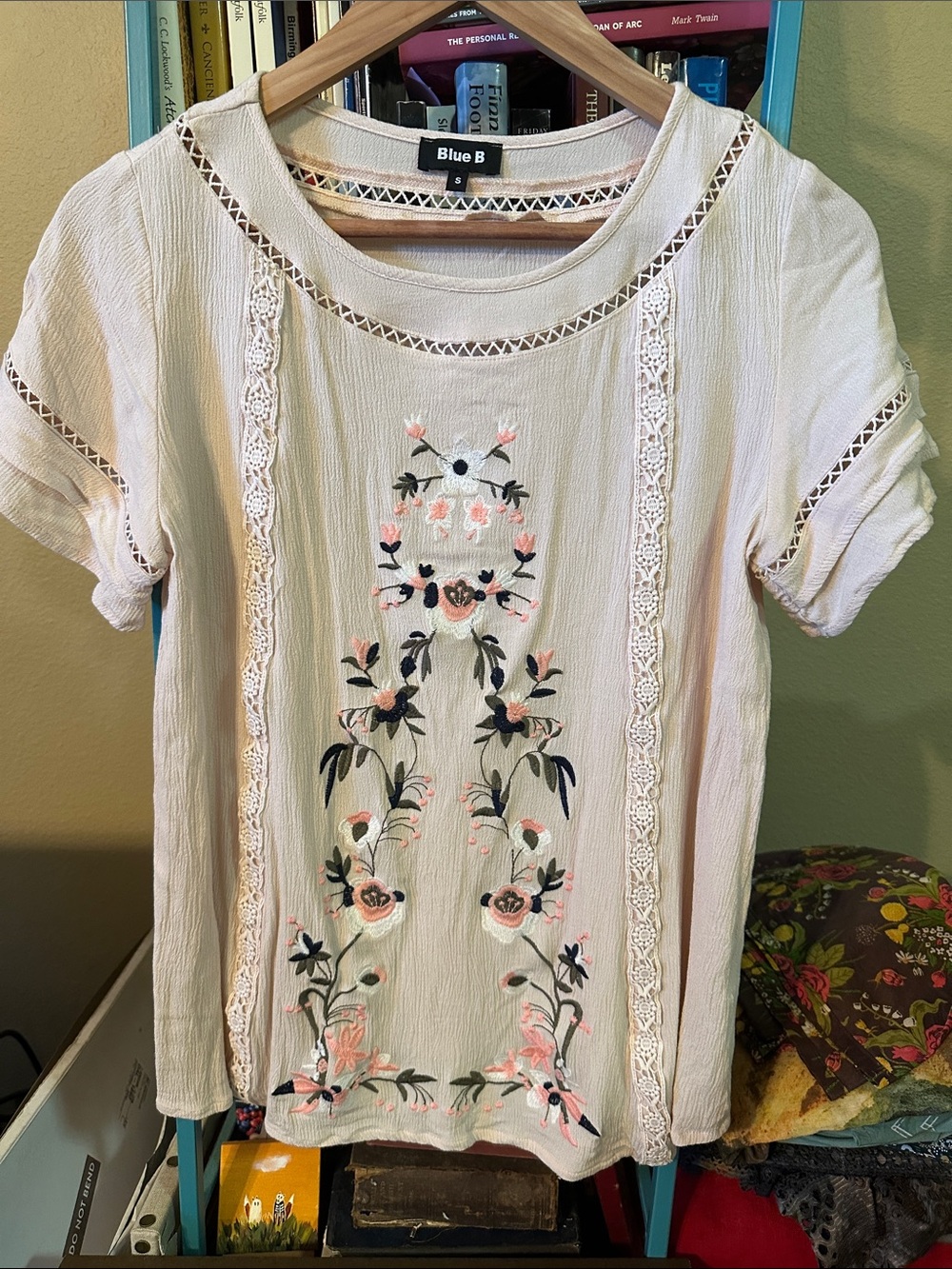 Blue B Cream Floral Embroidered Short-Sleeve Tee